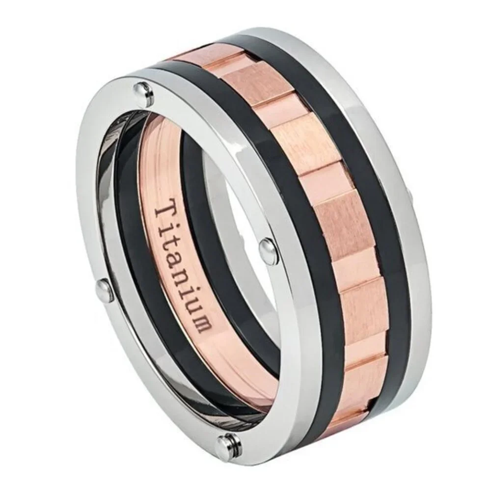 9mm Titanium Wedding Band Ring Tri Color size 7-15